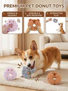 PETSIN Cute Plush Donut Cat Toy, Containing Sound Paper For Interactive Play With Cats - Multicolor - View 3