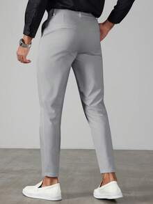 Manfinity Mode 男士休闲百搭纯色西装裤 - 灰色 - 查看 5