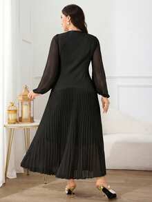 Modelyn 大码优雅派对纯色褶皱连衣裙 - 黑色 - 查看 2