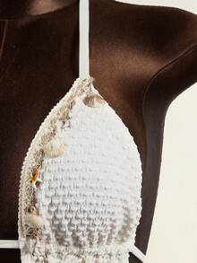 Zestiva Bộ bikini hai mảnh dành cho nữ, chất liệu vải có họa tiết, kiểu cổ yếm và thắt eo, thích hợp cho các buổi tiệc bãi biển hoặc kỳ nghỉ. - Màu be - Xem 6