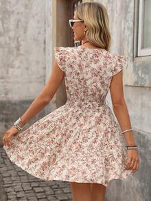 Brillora Summer Beach Paisley Print Ruffle Trim Belted Nashville Short Dress,Vacation,Vacation Style,BOHO,BOHO Style,Floral Print Ruffle Trim V-Neck Mini Dress,Boho Pink Flower Print Dress,Vacation Style Floral A-Line Mini Dress,Floral Print, Ruffle Trim, Summer Vacation,Wrap Front, Ruffle Sleeve Dress, Floral Dress, Summer Dress, Women S Summer Outfits, Wild Flower Dress, Women's Summer Dresses,Summer Dresses For Women - Apricot - View 12