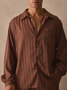 Musero Long Sleeve Stripe Pattern Detail Collared Button Through Front Pocket Shirt Spring Summer Essentials - Brown - View 2
