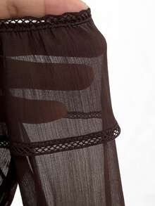 DAZY Summer Vacation Outfit Pink Lace Patchwork Off-Shoulder Loose Blouse For Women - Brown - View 8