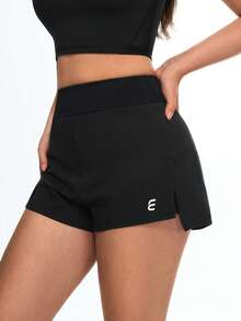 SHEIN Sports Eassivo 女士轻便宽腰带运动短裤 - 瑜伽户外训练跑步 - 黑色 - 查看 6