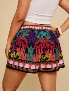 Travachic Áo croptop nữ cỡ lớn in họa tiết cây nhiệt đới, quần short nữ, váy nữ, trang phục mùa hè nữ, bộ đồ hai mảnh nữ, quần short. - Nhiều màu - Xem 2