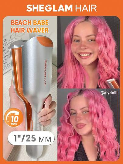 SHEGLAM HAIR 海灘寶貝捲髮器，離子捲髮器，捲髮器，2 筒防燙髮捲髮器，5000 萬離子和 10 分鐘快速捲髮器，智能定時器和可調節溫度，易於使用的女士美髮工具 - 英國插頭 畢業 生日 禮物 假期 冬天 粉紅色的 氛圍 化妝品 派對 海灘 旅行 露營 學校 校園 節慶 玫瑰 展示 女孩 魅力 最好的 情人節 婦女節 愛自己 春天 護髮