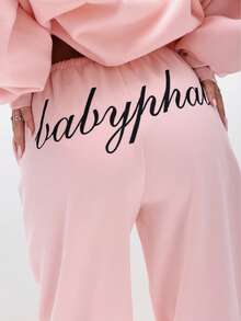 BABYPHAT Women's Plus Size Jersey Sweatpants With Script Print And Drawstring Waist For Casual Comfort - Pink - View 6