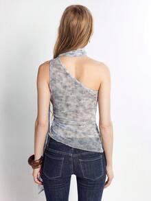 Bloopia 女士性感褶皱露背吊带吊带衫 - 淺灰色 - 查看 2