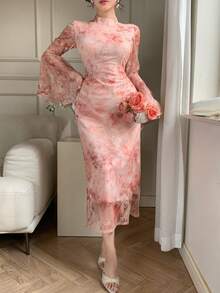 DAZY Women's Elegant Fitted Mid-Length Dress, Suitable For Spring And Summer Occasions - Pink - View 3