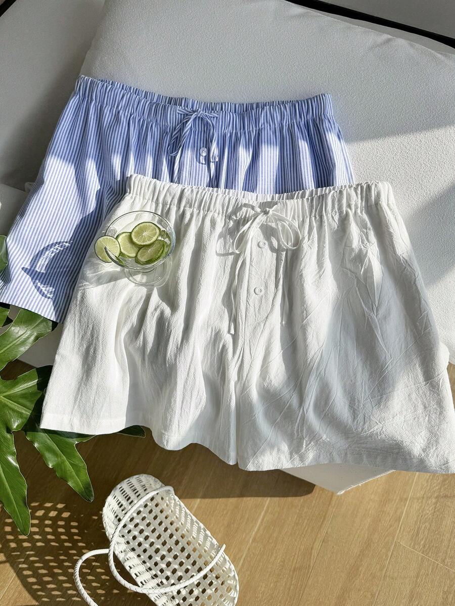 Solflare 大码女装春夏腰带条纹口袋休闲短裤，2026嘉年华女装造型，外出、海滩、度假皆宜 - 彩色 - 查看 1