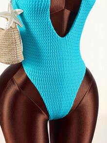 Amplova 1 bộ đồ bơi liền thân nữ kiểu yếm hở lưng với họa tiết vỏ sò kim loại và váy che ngoài. - Màu xanh lam - Xem 7