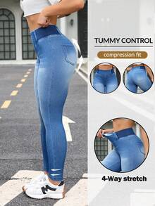 Flexra 女士口袋修身休闲日常牛仔裤 - 藍色 - 查看 1