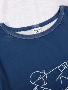 男童滑板印花长袖上衣和紧身裤休闲家居服套装 - 藏蓝色 - 查看 4