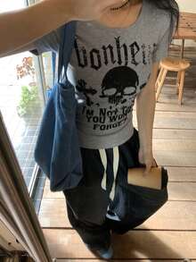 DAZY Women's Skull Print Round Neck Fashionable Short Sleeve T-Shirt - Grey - View 2