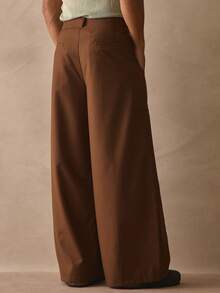 Musero Tailored Double Side Slit Welt Pockets Pants Smart Style Wide Leg Trouser Bottoms Spring Summer Essentials - Brown - View 4