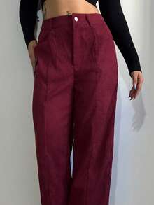 Bearsaez Women Casual Solid Color Straight Leg Pants, Autumn - Burgundy - View 6