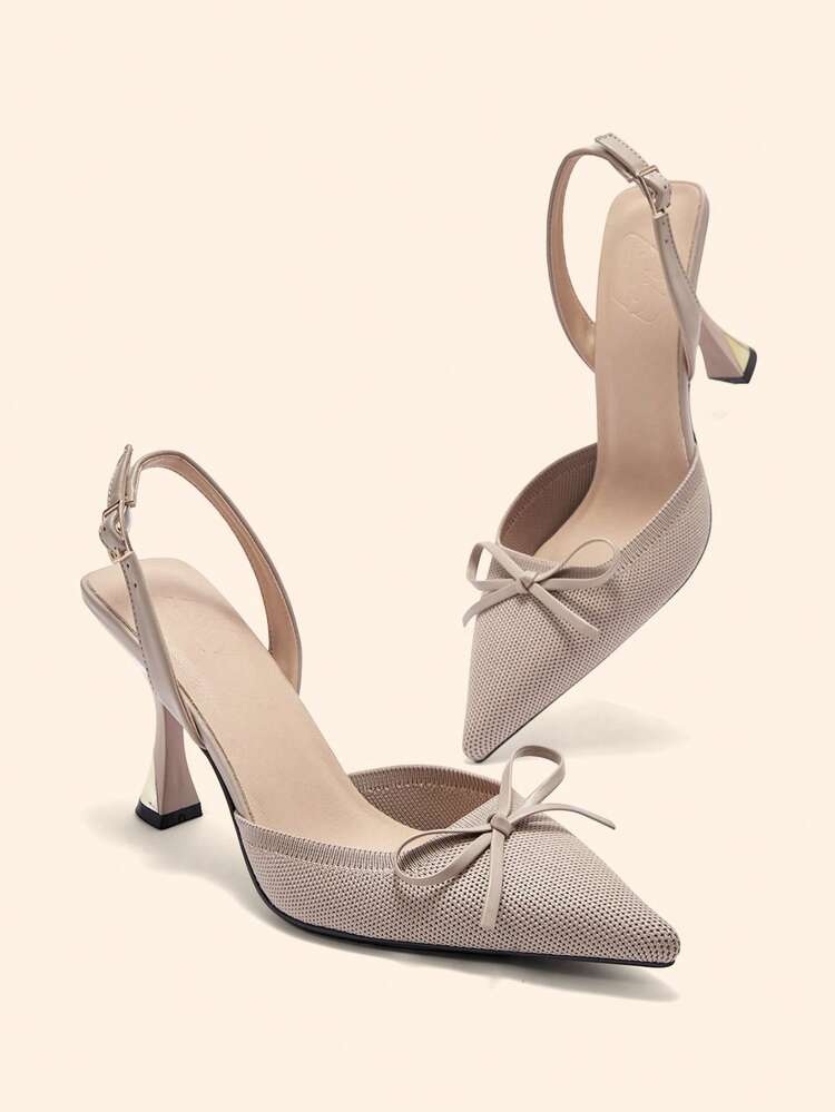 CUCCOO BASICS Ladies Bow Decoration Pointed Back Lift Buckle Wine Glass Heels High Heels Popular Fashion Elegant Banquet Prom Party Outdoor Comfortable Shopping Dating Daily Commuter Birthday Gift Wedding Shoes Four Seasons Nude Fabric High Heels Shoes