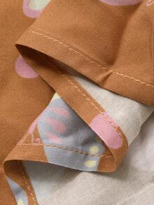 DAZY Women's Loose Butterfly Print Drawstring Neck Nightgown, Summer - Brown - View 7