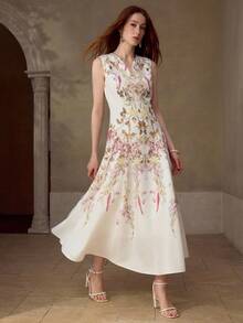 MOTF PREMIUM WOMEN'S PLACEMENT PRINT ROUND NECK SLEEVELESS MID-LENGTH CASUAL/DATE DRESS, SPRING/SUMMER - Multicolor - View 5