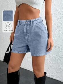 EURMUSE Damen Jeans High Waist Vintage Shorts - Babyblau - Übersicht 1