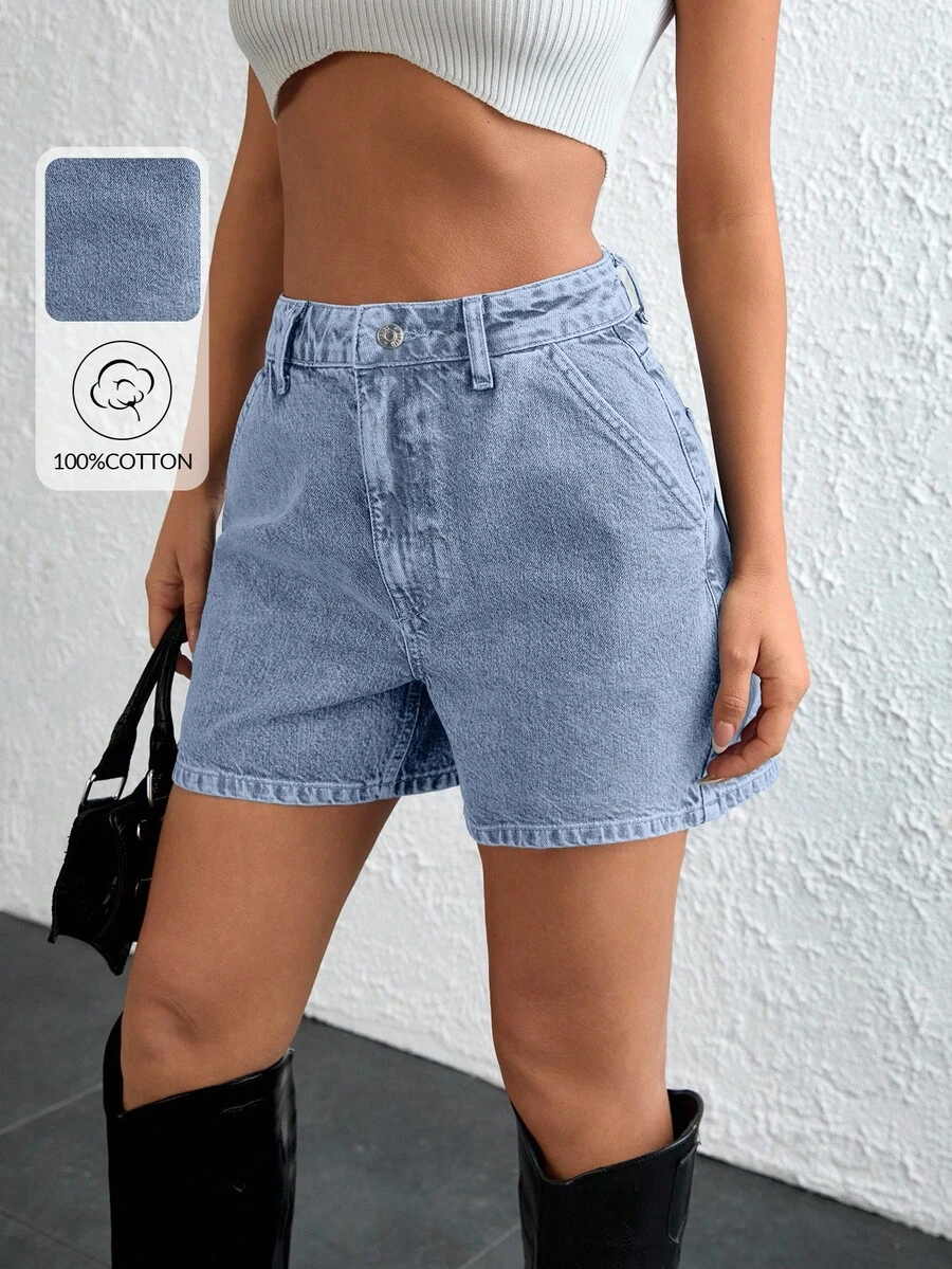 EURMUSE Damen Jeans High Waist Vintage Shorts - Babyblau - Übersicht 1
