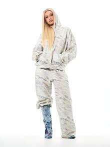 SUMWON WOMEN Women Snake Print Wide Leg Joggers Casual Loose Fit Sweatpants Elastic Waist Palazzo Style Pants Streetwear Lounge Comfort Pants - Apricot - View 5