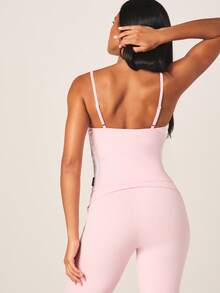 Missguided x Playboy Bluză tip camisol cu dungi laterale, roz deschis, cu decolteu larg, vară, modă casual, streetwear - Roz praf - Vizualizare 2