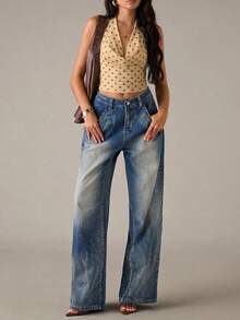 SHEIN BAE 女士波点露背系带时尚百搭上衣，适合约会和派对 - 淡黃色 - 查看 6