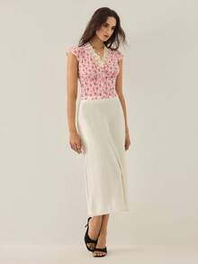 Gaivellea Áo kiểu nữ tay ngắn ôm dáng, cổ ren, phong cách đồng quê. - Hồng - Xem 5