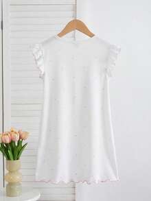 2件套女童短袖荷叶边休闲睡衣家居服套装，春夏款 - 藏蓝色 - 查看 2