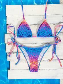 Swim Vcay 2026春夏新款女士吊带霓虹豹纹露背系带高衩比基尼套装 - 彩色 - 查看 2