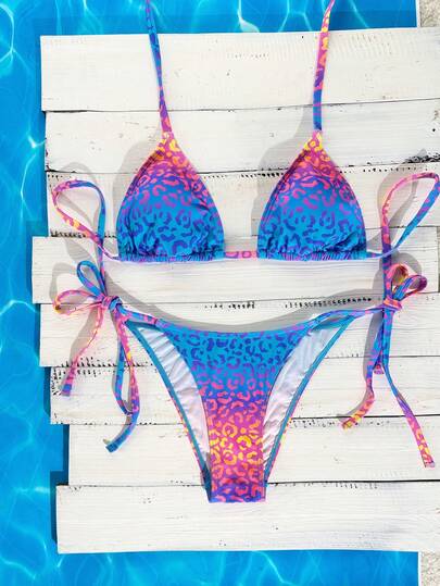 Swim Vcay 2026 Spring/Summer Spaghetti Strap Neon Leopard Print Halter Tie Side High Cut Bikini Set For Women