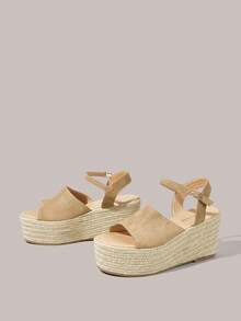 Styleloop Sandalias de plataforma y cuña para mujer - Caqui - Ver 2