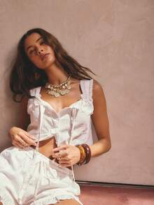 Aralina 纹理短款无袖上衣套装 - 白色 - 查看 6