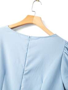 SHEIN LUNE Đầm tay bồng màu trơn thanh lịch cỡ lớn, thích hợp cho mùa hè. - Màu xanh lam - Xem 5