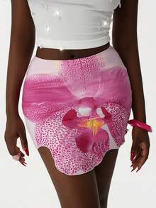Amplova Women's Asymmetric Floral Skirt, Sexy Design Suitable For Spring And Picnics Spring Women Rave Skirt 2000s Women Y2k Crop Top Y2k Skirt Baby Phat - Pink - View 6