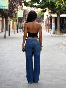 Yess Loren 露背 V 领弹力性感可爱蕾丝女式夏季服装波西米亚风露背上衣、女式演唱会服装、女式街头服装、狂欢服装 - 黑色 - 查看 2