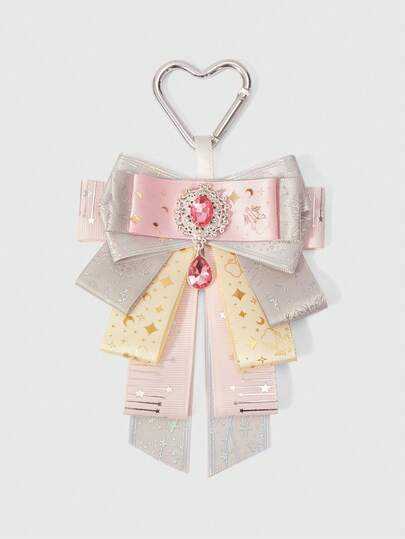ROMWE Kawaii Pink Star Music Note Ribbon Bow Bag Pendant