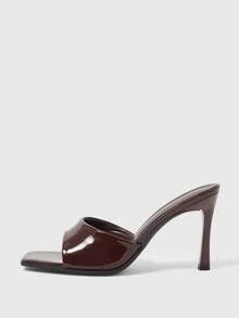 Sleekvia Ladies Sexy Mule Slip-On Summer Breathable High Heel Square Toe Women's Sandals Thin Heel Avant-Garde Elegant Coffee Brown - dark brown - View 7