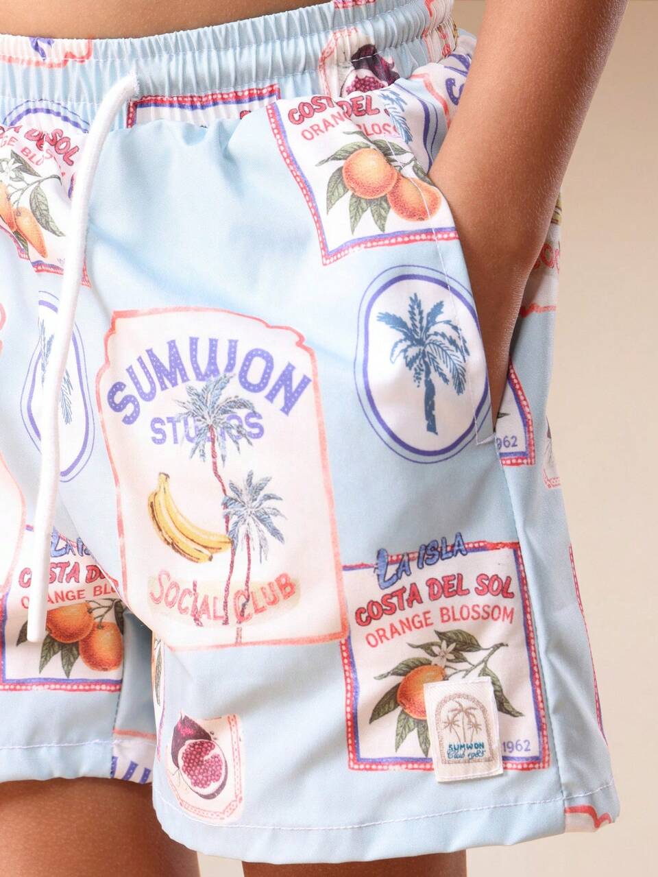 Vintage Stamps Print Swim Shorts