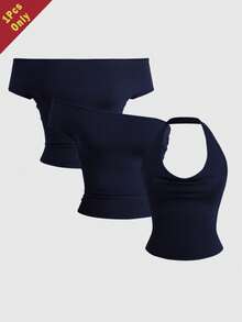 SHEIN Teen Girl Navy Blue Designed Snug Fit Camisole, Versatile Wear - Navy Blue - View 1