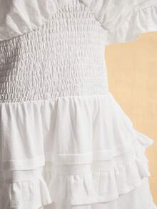 SHEIN ICON 大码女式白色荷叶边连衣裙 - 白色 - 查看 8
