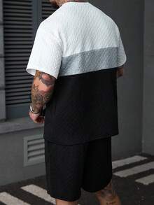 SLATEMANN 男士两件套T恤短裤套装，圆领，撞色设计，时尚夏季男士两件套短裤套装，男士夏季服装，男士T恤套装，男士两件套，男士两件套，男士复古风，日常休闲，周末旅行，户外活动，探险旅行，轻松的工作环境或半正式场合，男友/丈夫礼物，周年纪念/生日礼物，派对，夏季假期，婚礼，春夏，复活节，男士时尚撞色Polo衫短袖提花上衣，男士休闲夏季造型，男士黑白套装，男士夏季运动服，男士休闲两件套，男士街头服饰套装，男士黑色短裤套装 - 彩色 - 查看 2