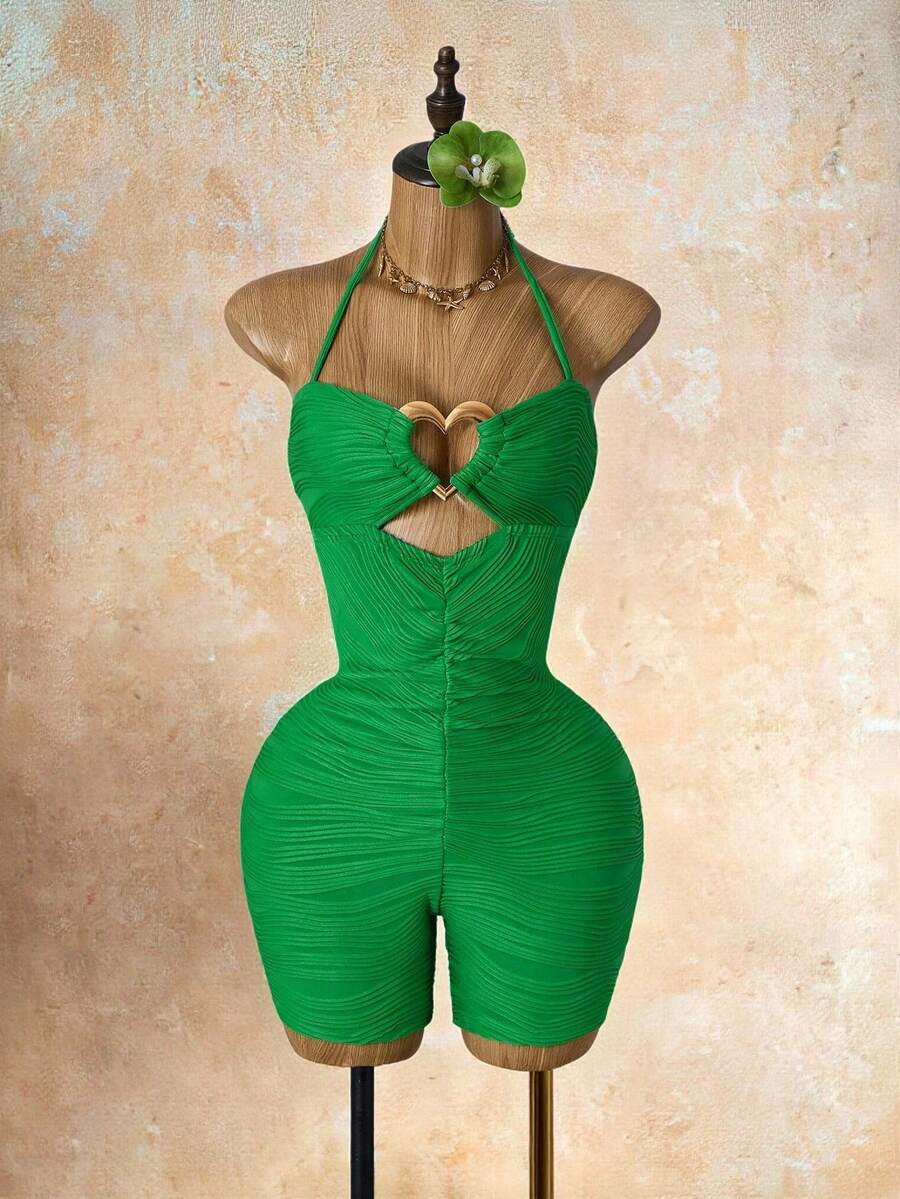Mistrie 女士绿色镂空露背系带连体裤 - 彩色 - 查看 1