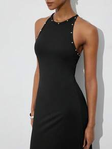 Maija 女士纯色圆领褶皱休闲无袖连衣裙 - 黑色 - 查看 6