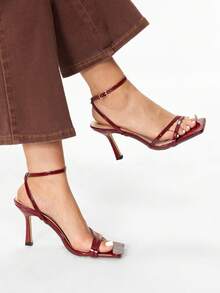 Glitzique 性感女士高跟凉鞋，9厘米细高跟，酒红色，优雅适合派对、婚礼、春夏 - 酒紅色 - 查看 3
