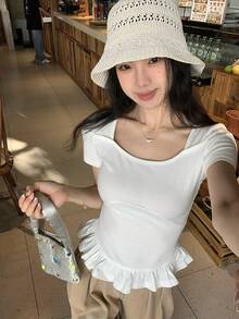 DAZY 女士舒适圆领短袖T恤，春夏款 - 白色 - 查看 8