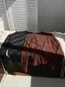 Comfortcana 2 piezas Blusas casuales y versátiles de manga larga con cuello alto y parches de encaje para mujeres - Multicolor - Ver 3