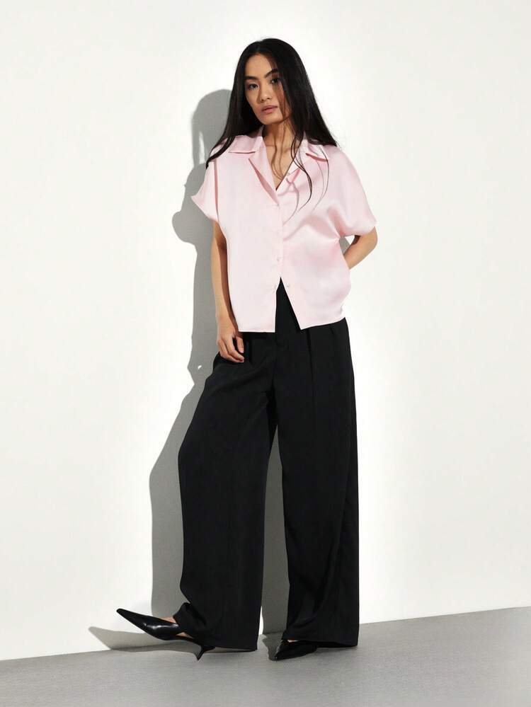 KSTM Women's Black Wide Leg Pleated Trousers High Waisted Palazzo Pants Office Business Casual Loose Fit Full Length Bottoms