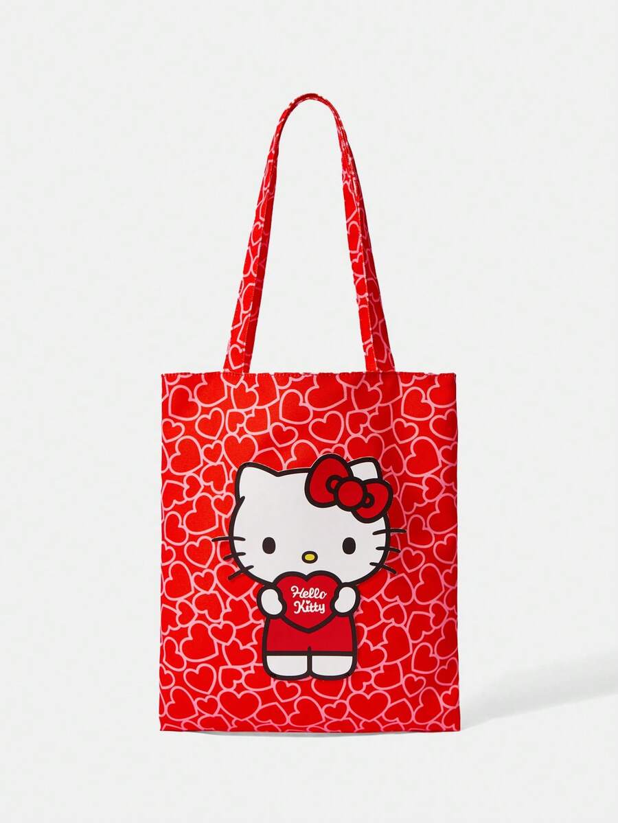 HELLO KITTY AND FRIENDS | SHEIN 一款时尚卡通可爱刺绣帆布包 - 紅色 - 查看 1